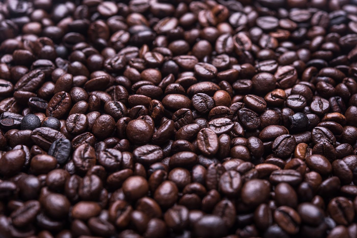 Imagem ilustrativa: muitos grãos de café torrados