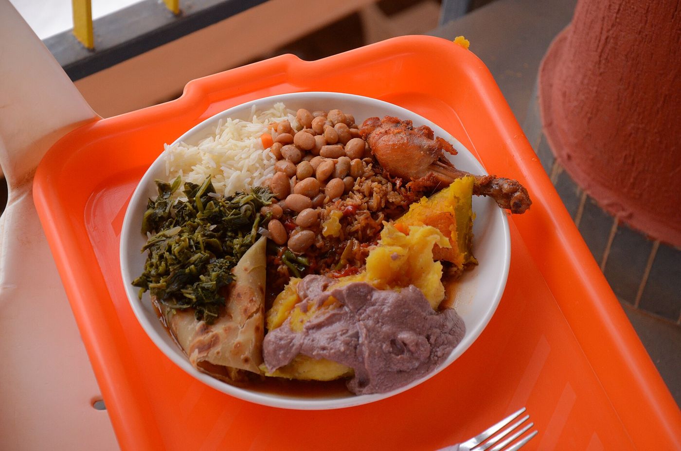Imagem ilustrativa: prato com arroz, feijão, verduras e frango